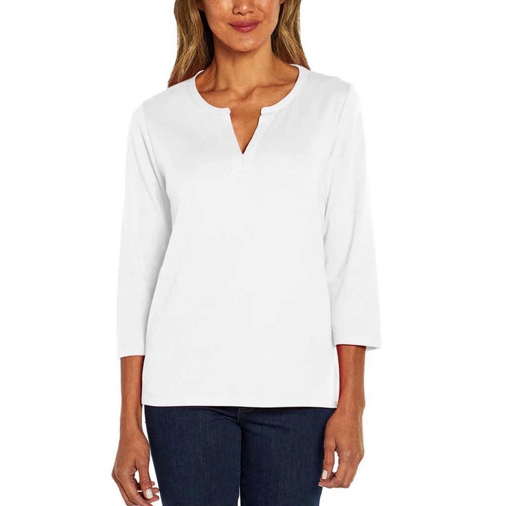 Orvis White 3/4 Sleeve Split Neck Top